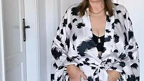 grandma, let me dive into your hairy mature pussy after stripping my black stockings?