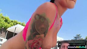 i can't get enough of this bigass milf beauty bouncing by the pool outdoors