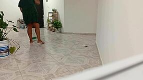 chubby latina neighbor cleans curvy new apartment boldly