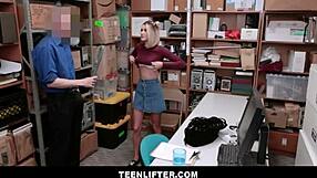 damn, that skinny blonde teen shoplifter emma hix gets her petite body wrecked by guard's big cock after strip search