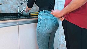 cumming hard on my sexy maid's big ass in gym clothes while she washes dishes in kitchen free use compilation