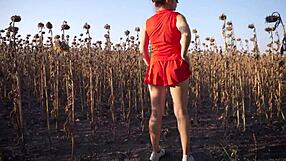 Hot milf lifts short skirt flashing thong ass outdoors teasing voyeurs