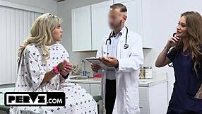 Pervz Nurse Athena Anderson squirts on doc's cock eating patient's pussy