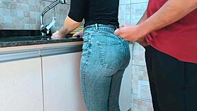 cumming hard on my sexy maid's big ass in gym clothes while she washes dishes in kitchen free use compilation