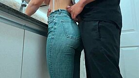 cumming hard on my sexy maid's big ass in gym clothes while she washes dishes in kitchen free use compilation