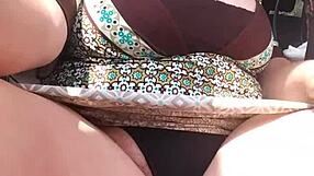 girl hops in truck flashing close-up pussy grope and spread