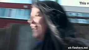 Pissed off horny british babe fingers shaved pussy on london streets