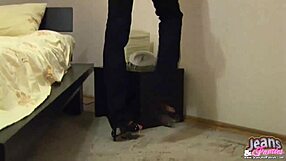 Hey neighbor, watch me strip tight jeans and finger my wet milf pussy