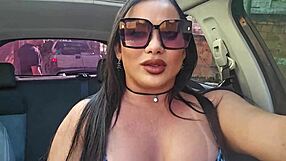 brazilian brunette teen flashes big tits and pussy to innocent aunt in car before lesbian massage creampie 😈👭💦