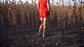 Hot milf lifts short skirt flashing thong ass outdoors teasing voyeurs