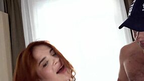 omg this dp redhead teen rita fox gags on two monster cocks balls deep anal