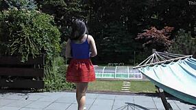 Fresh Air Teases Pussy in Short Skirt Garden No Panties