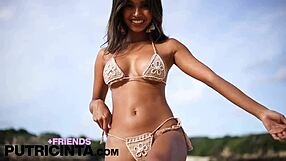 Asian Babe Putri Cinta Fingers Tight Asshole on Beach, Pussy Dripping Wet