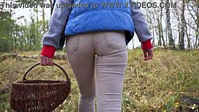 sexy milf teases huge ass in tight jeans through forest outdoor nature fetish walk