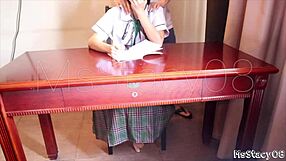 Stepdad fucks me hard while I do homework, uncle watches close