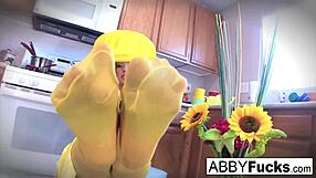 abigail dresses up in kitchen fucks giant cucumber