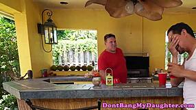 Petite 18+ Teen Anally Rides Senior's Cock Cowgirl Outdoors Neighbor Taboo