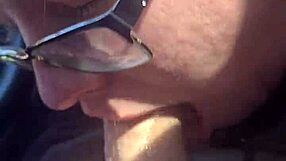 She gulps down cum during her bbw break time blowjob