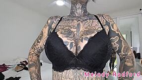 melody radford squeezes big tits in black purple lingerie micro bikini haul 🔥👙