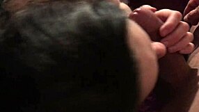 Horny brunette sucks monster cock fucks hard swallows cum close up pov