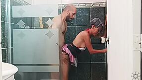 stepsister scrubs bathroom while i bathe... ends in steamy fuck