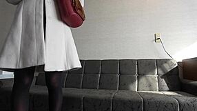 blindfolded japanese college girl loses control in intense skirt play