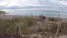 french milf teacher slurps stranger cock on nude beach till cumshot