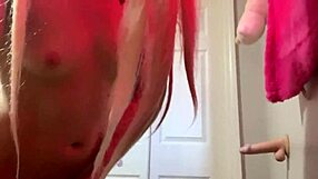 petite babysitter sneaks buttplug in while riding skinny dildo on her tight narrow ass pussy