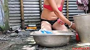 hey isn't this indian bathroom fuck with squirting wife just wild all around the ranch