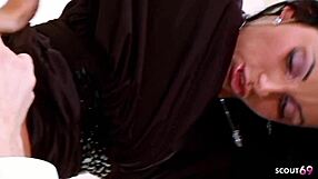 skinny tanned black hair girl with george uhl lets him finish twice during their session